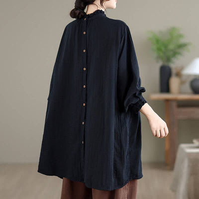 Buddha Stones Spring Fall Casual Vintage Button-Up Solid Tunic Women's Long Sleeve Shirts With Pocket - image 15