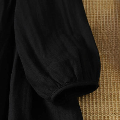 Buddha Stones Fall Vintage Boho Solid V-Neck Women's Long Sleeve Dress With Pocket - image 13