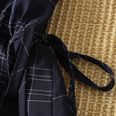 Buddha Stones Spring Fall Casual Vintage MidnightBlue Plaid Women's Long Sleeve Dress - image 6