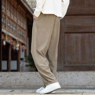 Buddha Stones Fall Winter Casual Minimalist Drawstring Solid Ankle Pants Corduroy Men's Tapered Pants With Pocket - image 4