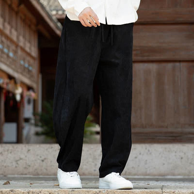 Buddha Stones Fall Winter Casual Minimalist Drawstring Solid Ankle Pants Corduroy Men's Tapered Pants With Pocket - image 9