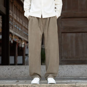 Foviel Fall Winter Casual Minimalist Drawstring Solid Ankle Pants Corduroy Men's Tapered Pants With Pocket