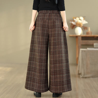 Buddha Stones Fall Winter Vintage Elastic Waist Plaid Cropped Pants Women's Straight Leg Pants With Pocket - image 4