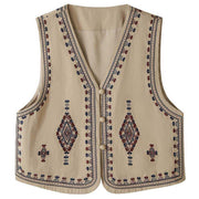 Foviel Summer Boho Vintage Embroidery Geometric Tank Top Women's Sleeveless Shirts