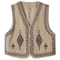 Buddha Stones Summer Boho Vintage Embroidery Geometric Tank Top Women's Sleeveless Shirts - Tan - US8-10, UK/AU12-14, EU40-42 (2XL) - image 0