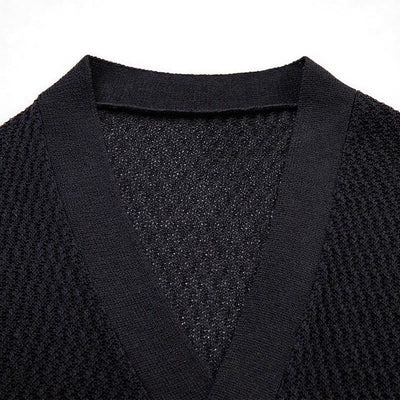 Buddha Stones Spring Casual Plain Solid Lace-up V-Neck Men's Kimono - image 2