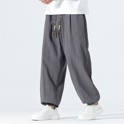 Buddha Stones Spring Summer Casual Minimalist Drawstring Solid Cotton Ankle Pants Men's Tapered Pants With Pockets - image 22