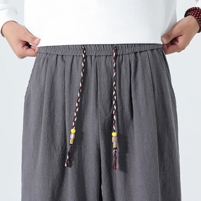 Buddha Stones Spring Summer Casual Minimalist Drawstring Solid Cotton Ankle Pants Men's Tapered Pants With Pockets - image 26