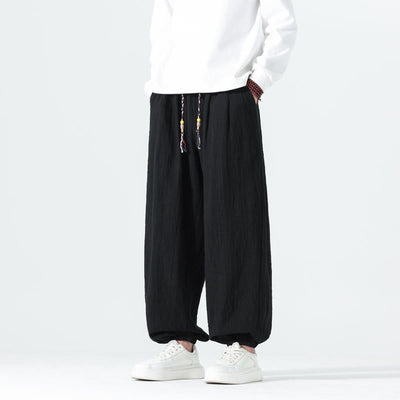 Buddha Stones Spring Summer Casual Minimalist Drawstring Solid Cotton Ankle Pants Men's Tapered Pants With Pockets - image 14