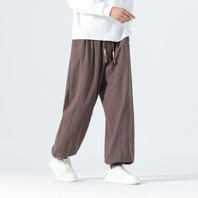 Buddha Stones Spring Summer Casual Minimalist Drawstring Solid Cotton Ankle Pants Men's Tapered Pants With Pockets - image 31