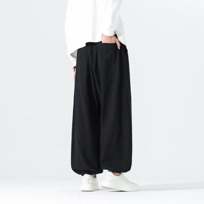 Buddha Stones Spring Summer Casual Minimalist Drawstring Solid Cotton Ankle Pants Men's Tapered Pants With Pockets - image 12