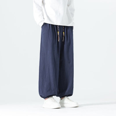 Buddha Stones Spring Summer Casual Minimalist Drawstring Solid Cotton Ankle Pants Men's Tapered Pants With Pockets - image 5
