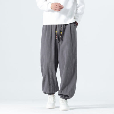 Buddha Stones Spring Summer Casual Minimalist Drawstring Solid Cotton Ankle Pants Men's Tapered Pants With Pockets - image 18