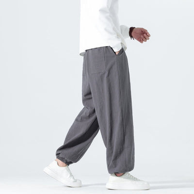 Buddha Stones Spring Summer Casual Minimalist Drawstring Solid Cotton Ankle Pants Men's Tapered Pants With Pockets - image 19