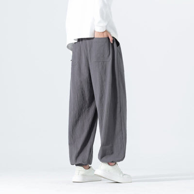 Buddha Stones Spring Summer Casual Minimalist Drawstring Solid Cotton Ankle Pants Men's Tapered Pants With Pockets - image 21