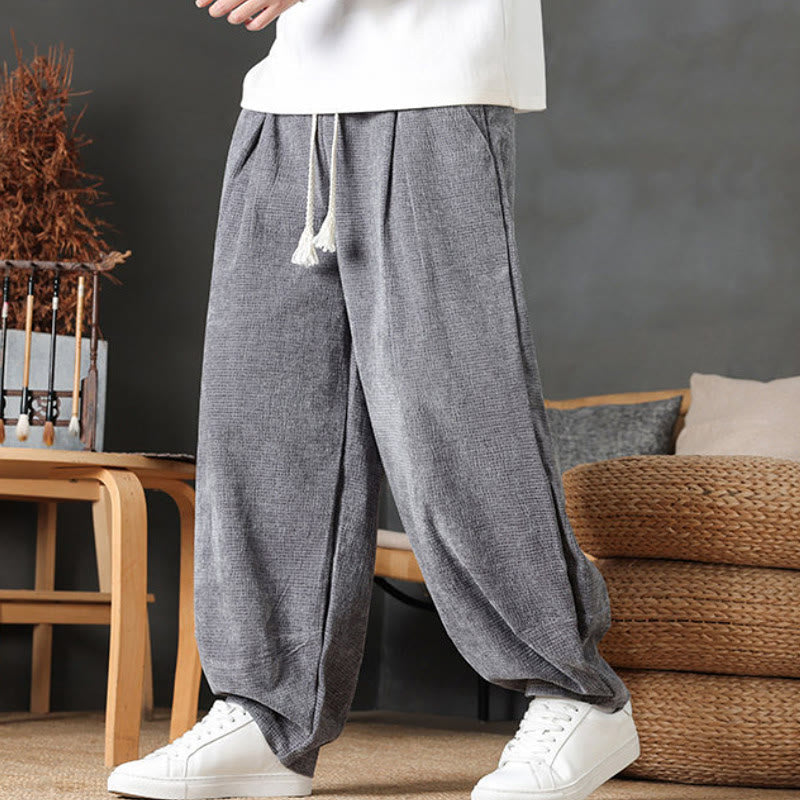 Buddha Stones Fall Winter Casual Vintage Drawstring Solid Ankle Pants Corduroy Men's Straight Leg Pants With Pockets - image 3