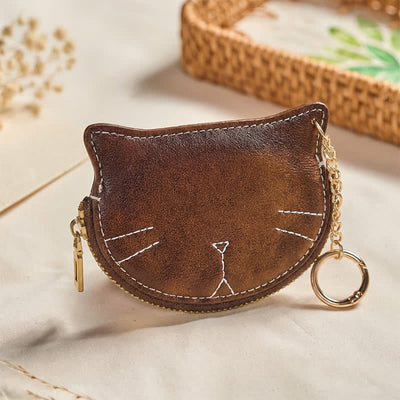 FREE Today: Protection and Happiness Vintage Cat Shape Zipper Leather Charm Purse - SaddleBrown (Approx. 10 cm × 1.3 cm × 7.4 cm) - image 0