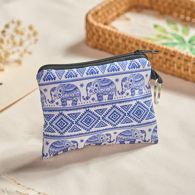FREE Today: Strength and Luck Blue White Elephant Bohemian Zip Purse - Elephant Print (Approx. 11.3 cm × 9.3 cm) - image 0