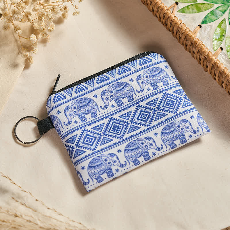 FREE Today: Strength and Luck Blue White Elephant Bohemian Zip Purse - image 1