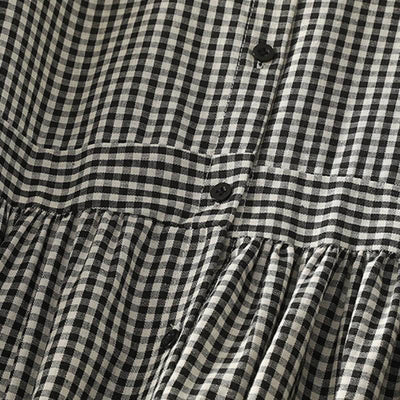 Buddha Stones Spring Fall Casual Mandarin Collar Plaid Women's Long Sleeve Dress With Pocket - image 6