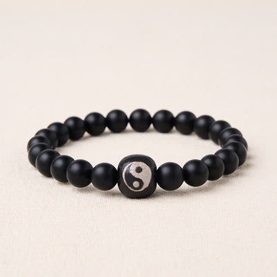 Buddha Stones Black Onyx White Turquoise Yin Yang Balance Round Bead Bracelet - Black Onyx - 5.9–6.3 in (15–16 cm) - image 15