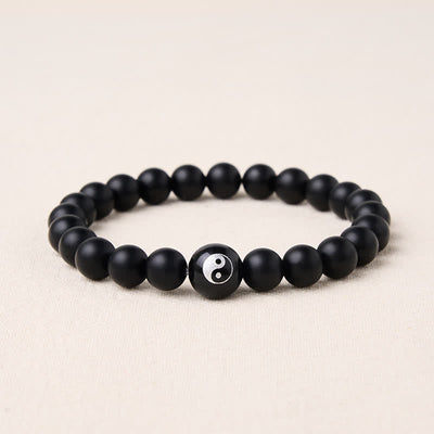 Buddha Stones Black Onyx White Turquoise Yin Yang Black Obsidian Round Bead Balance Bracelet - Black Onyx - 5.9–6.3 in (15–16 cm) - image 1