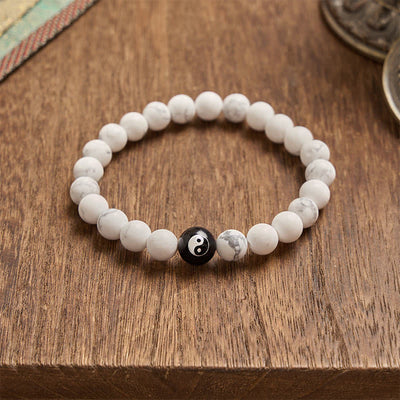 Buddha Stones Black Onyx White Turquoise Yin Yang Black Obsidian Round Bead Balance Bracelet - image 13