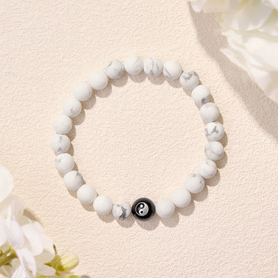 Buddha Stones Black Onyx White Turquoise Yin Yang Black Obsidian Round Bead Balance Bracelet - image 15