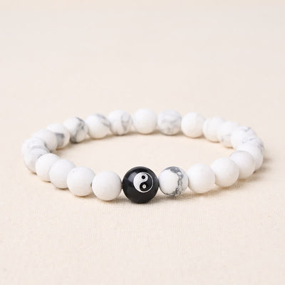 Buddha Stones Black Onyx White Turquoise Yin Yang Black Obsidian Round Bead Balance Bracelet - White Turquoise - 5.9–6.3 in (15–16 cm) - image 11