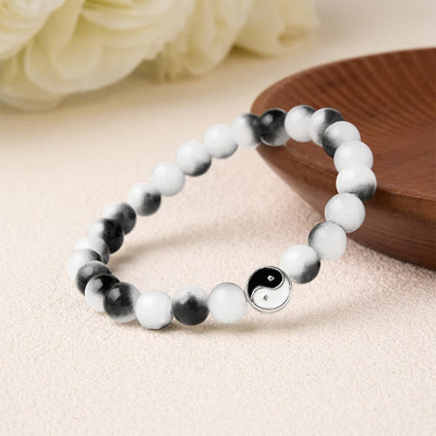 Buddha Stones Alloy Flat Bead and Glass Yin Yang Two-Tone Balance Bracelet - image 2