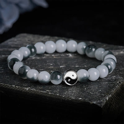 Buddha Stones Alloy Flat Bead and Glass Yin Yang Two-Tone Balance Bracelet - image 5