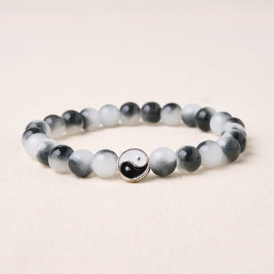 Buddha Stones Alloy Flat Bead and Glass Yin Yang Two-Tone Balance Bracelet - Yin Yang (Wrist Circumference: 5.9–6.3 in/15–16 cm) - image 0