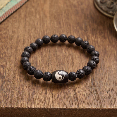 Buddha Stones Lava Rock Black Onyx Yin Yang Bead Support Bracelet - image 2