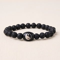 Buddha Stones Lava Rock Black Onyx Yin Yang Bead Support Bracelet - Lava Rock (Wrist Circumference: 5.9–6.3 in/15–16 cm) - image 0