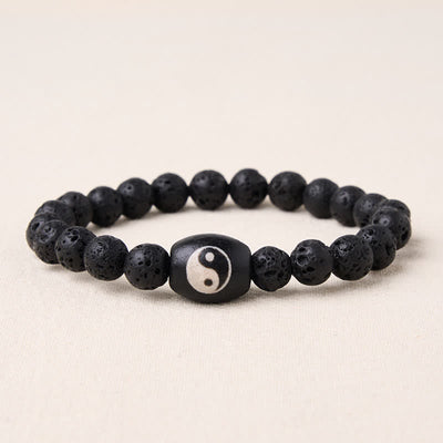 Buddha Stones Lava Rock Black Onyx Yin Yang Bead Support Bracelet - Lava Rock (Wrist Circumference: 5.9–6.3 in/15–16 cm) - image 0