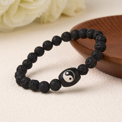 Buddha Stones Lava Rock Black Onyx Yin Yang Bead Support Bracelet - image 1