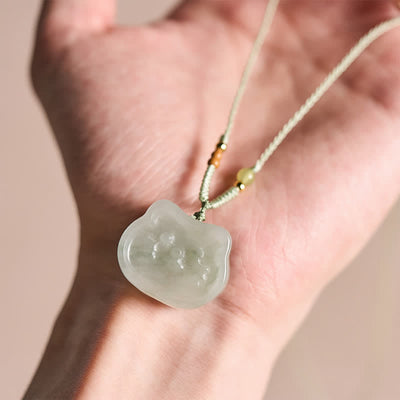 Buddha Stones Natural Jade Cat Harmony Hand-Woven Necklace - image 6