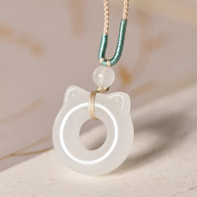 FREE Today: Prosperity and Luck Tianshan Jade Peace Buckle Cat Pendant Necklace - Natural Jade(Color May Vary) - image 0