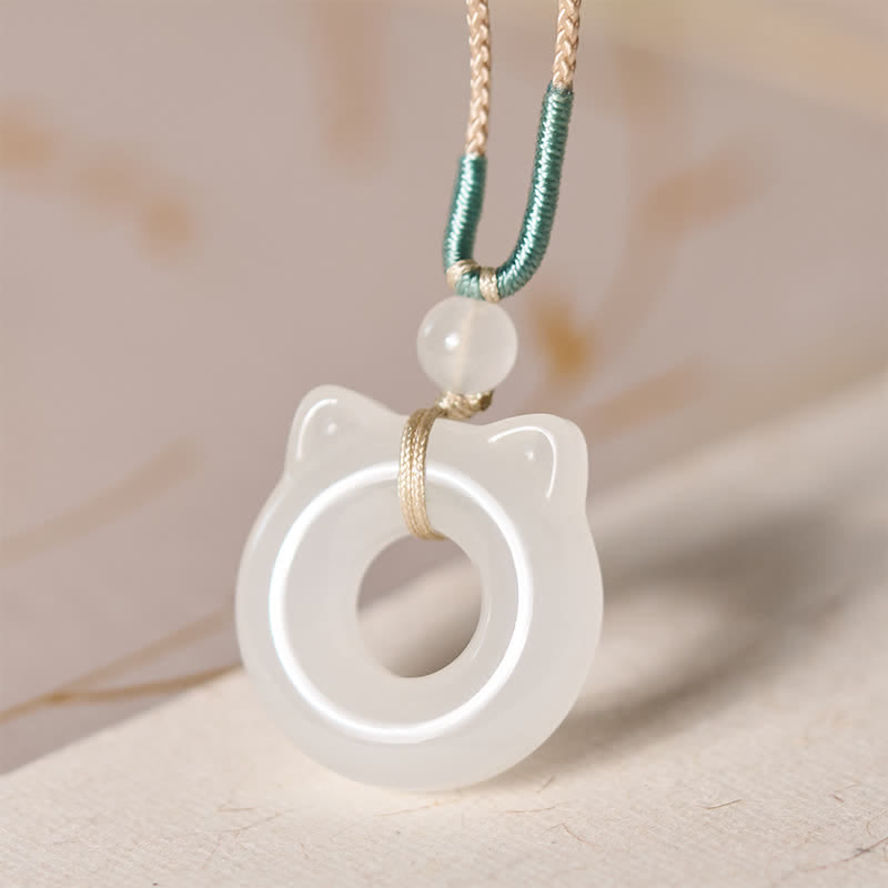 FREE Today: Prosperity and Luck Tianshan Jade Peace Buckle Cat Pendant Necklace - Natural Jade(Color May Vary) - image 0