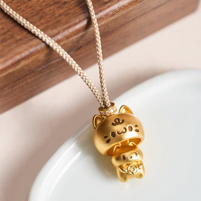 Buddha Stones Gold Plated Copper Cat Charm Healing Necklace - Copper(Wealth ♥ Luck) - image 0