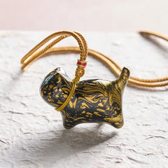 Buddha Stones Cute Cat Charm Balance Necklace - Black and Gold Color Scheme Random Pattern - image 0