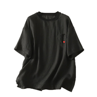 Buddha Stones Casual Embroidery Red Heart Short Sleeve Women's T-Shirt - image 18