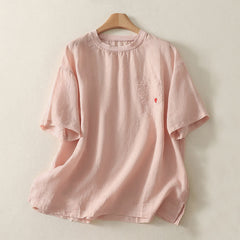 Buddha Stones Casual Embroidery Red Heart Short Sleeve Women's T-Shirt - Pink - US14，UK/AU18，EU46 (2XL) - image 0