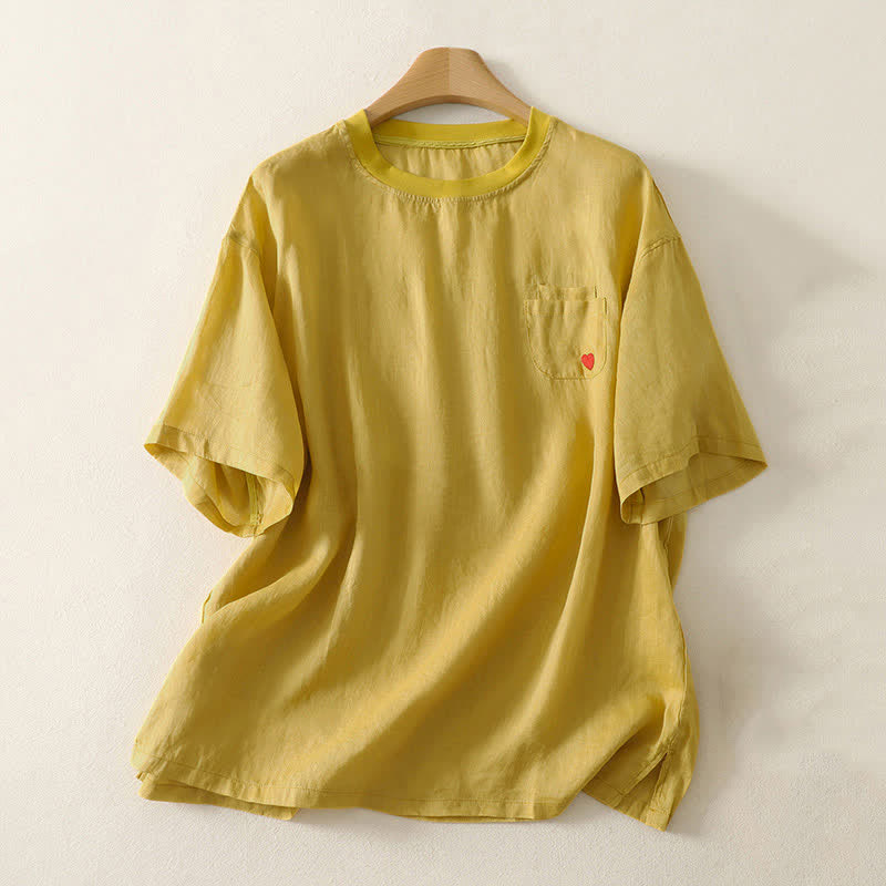 Buddha Stones Casual Embroidery Red Heart Short Sleeve Women's T-Shirt - Gold - US14，UK/AU18，EU46 (2XL) - image 9