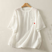 Foviel Casual Stickerei Rot Herz Kurzarm Damen T-Shirt