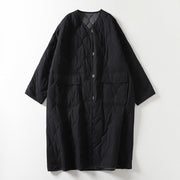 Foviel Plain Buttons V-Neck Long Sleeve Women's Cotton Coat With Pockets