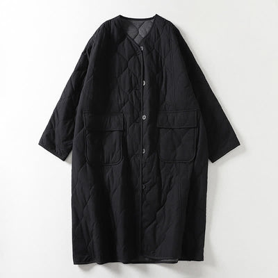 Buddha Stones Plain Buttons V-Neck Long Sleeve Women's Cotton Coat With Pockets - Black - US14，UK/AU18，EU46 (2XL) - image 5