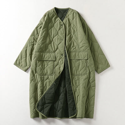 Buddha Stones Plain Buttons V-Neck Long Sleeve Women's Cotton Coat With Pockets - DarkSeaGreen - US14，UK/AU18，EU46 (2XL) - image 6