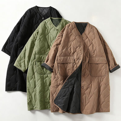 Buddha Stones Plain Buttons V-Neck Long Sleeve Women's Cotton Coat With Pockets - image 7