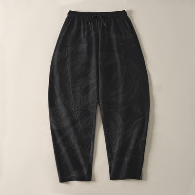 Buddha Stones Pure Cotton Mystic Dragon Wave Pattern Drawstring Men's Tapered Pants With Pockets - image 2